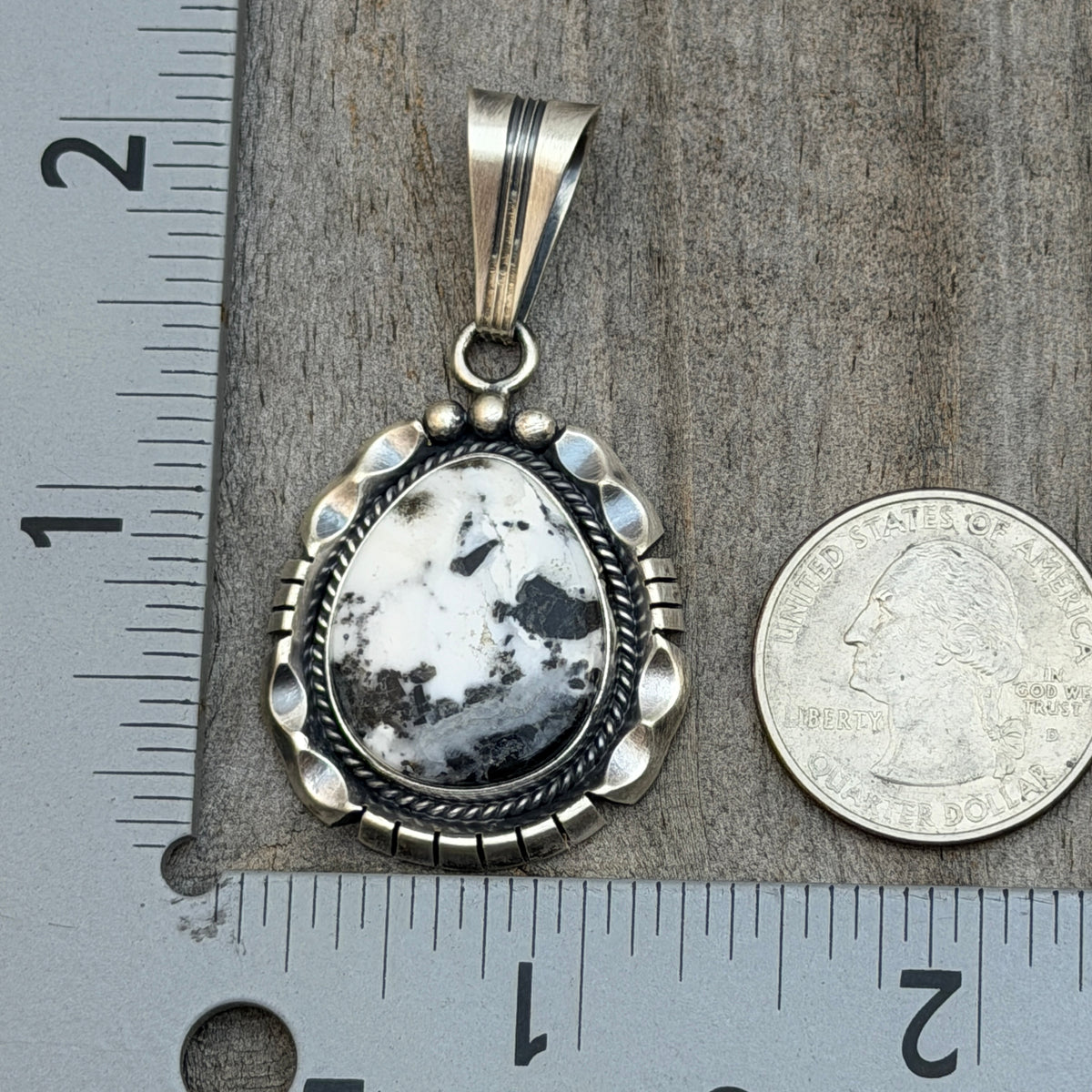 White Buffalo Stone Sterling silver pendant Daniel Benally Navajo PD2