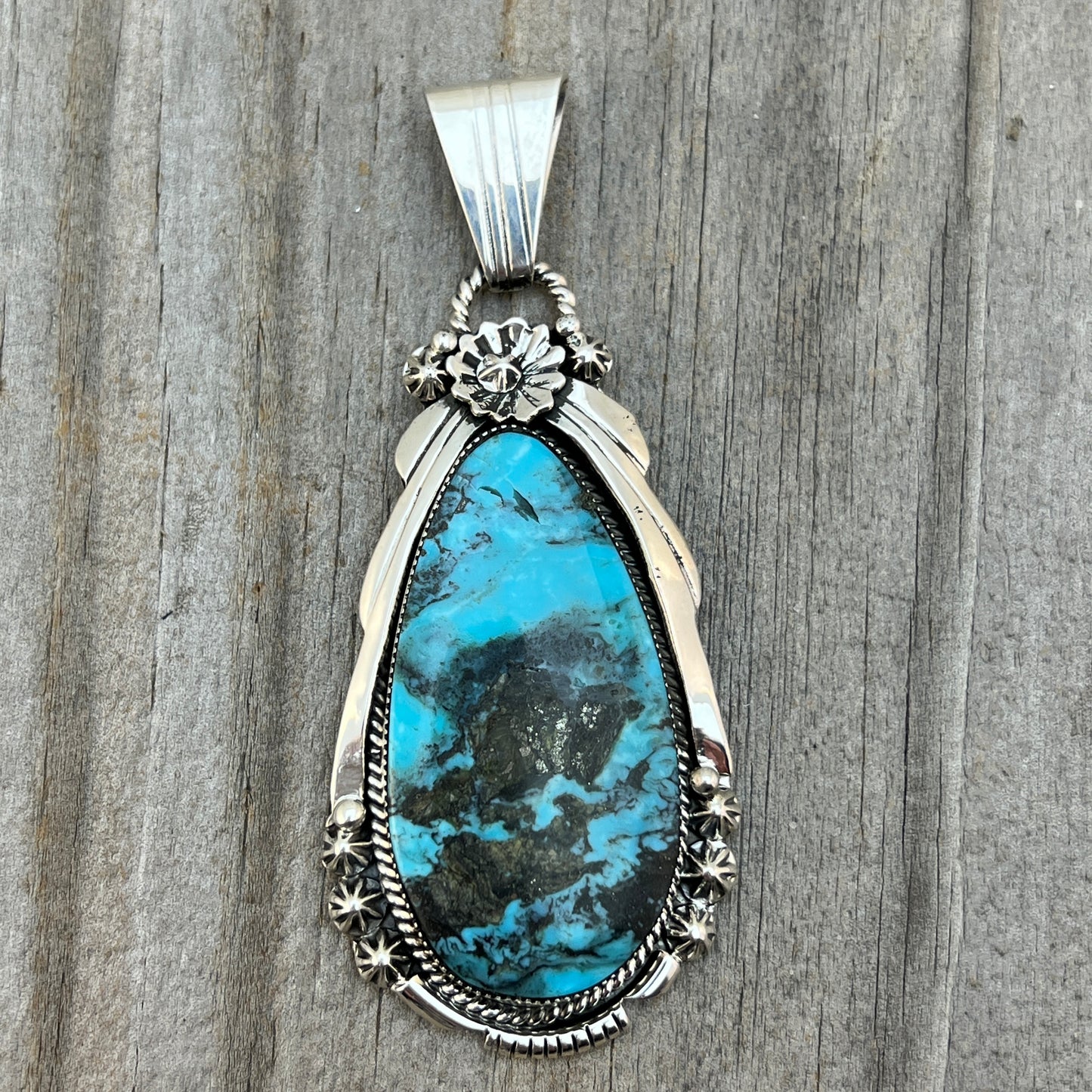 Blue Smokey Kingman Turquoise pendant sterling silver Rose Lee Navajo 788