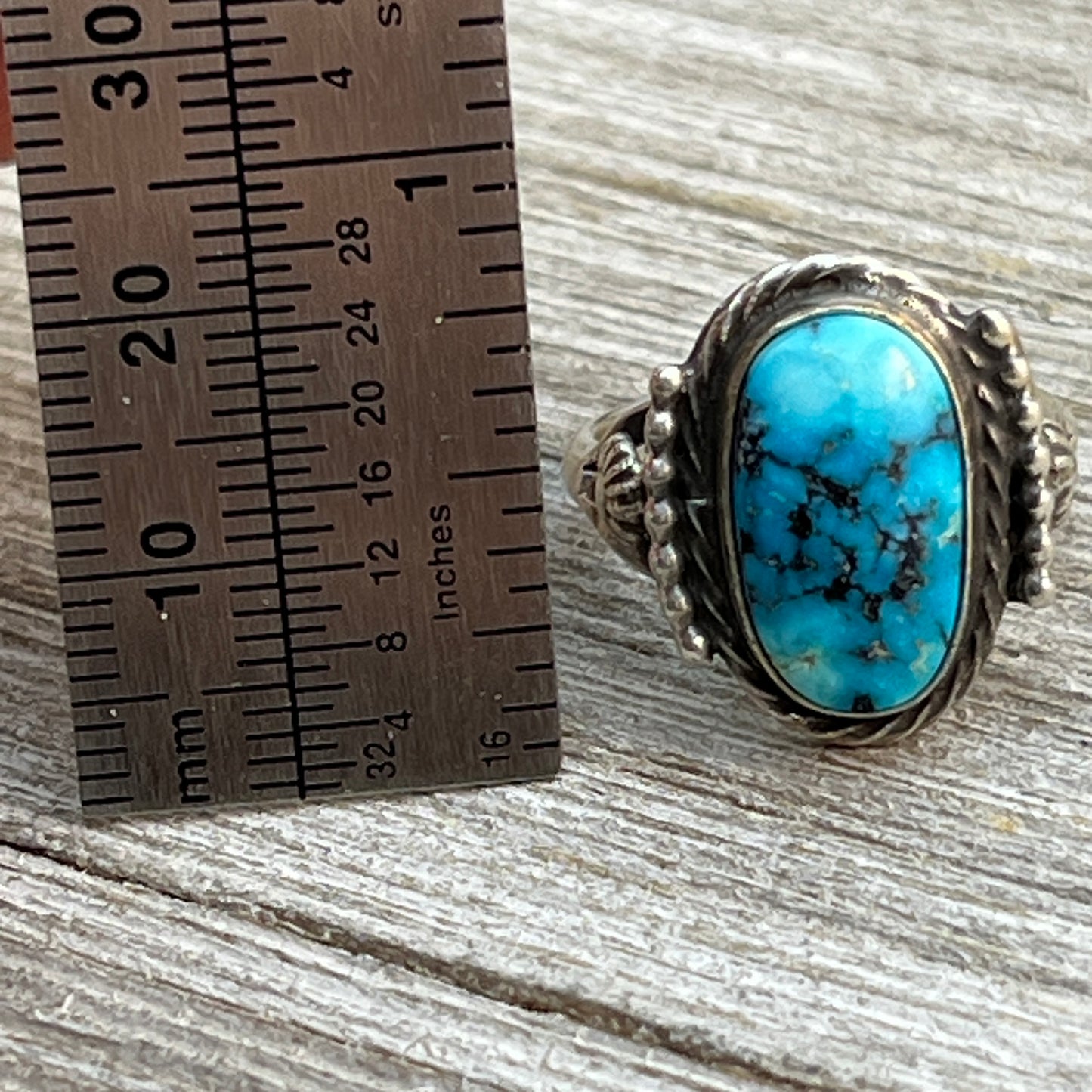 Size 8 Blue Kingman Turquoise Sterling Silver Ring Samuel Yellowhair Navajo