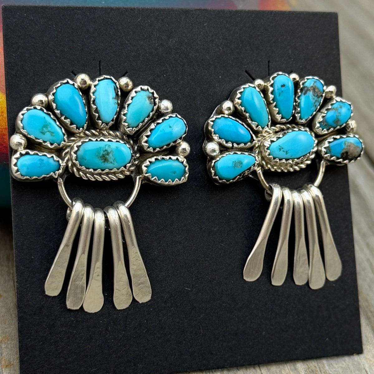 Turquoise Petit  Point Earrings Justina Wilson Sterling silver Navajo ER66