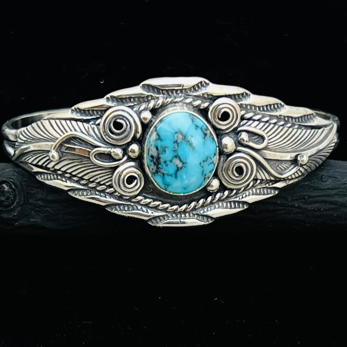 6 1/8" Stamped Navajo sterling silver Turquoise cuff bracelet Darrell Morgan BR73