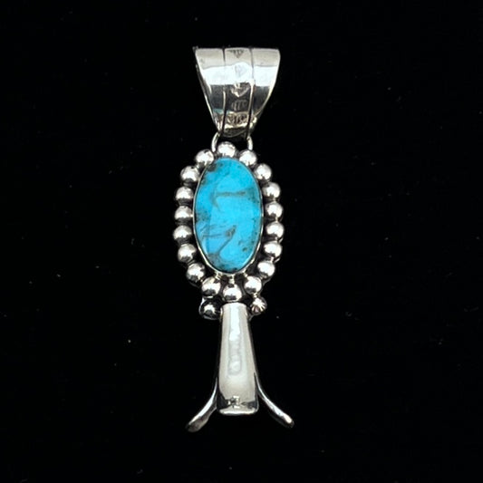 Kingman Turquoise Squash Blossom Pendant Navajo Marie Jones sterling silver