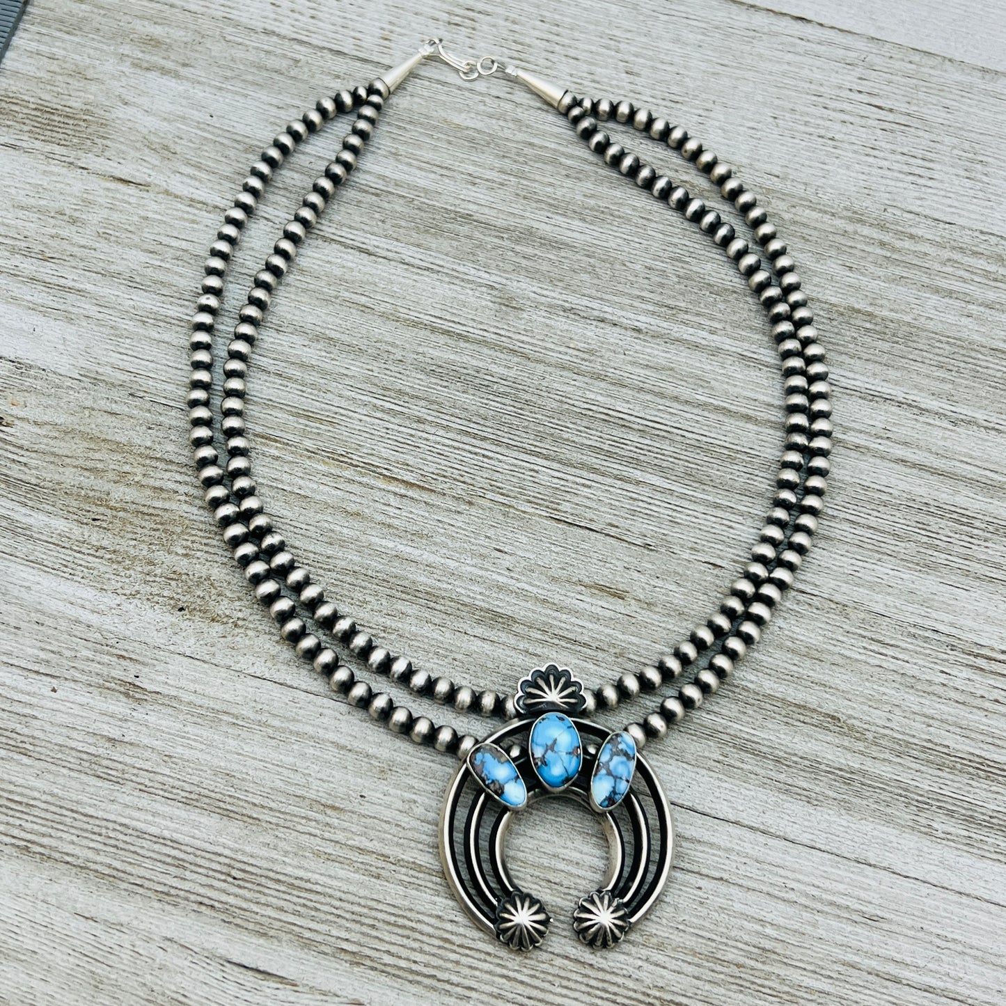 17 1/2" Golden Hills Turquoise Naja necklace sterling silver Navajo Davey Morgan NK2