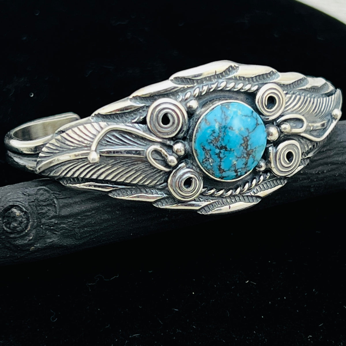 6 1/8" Stamped Navajo sterling silver Turquoise cuff bracelet Darrell Morgan BR72