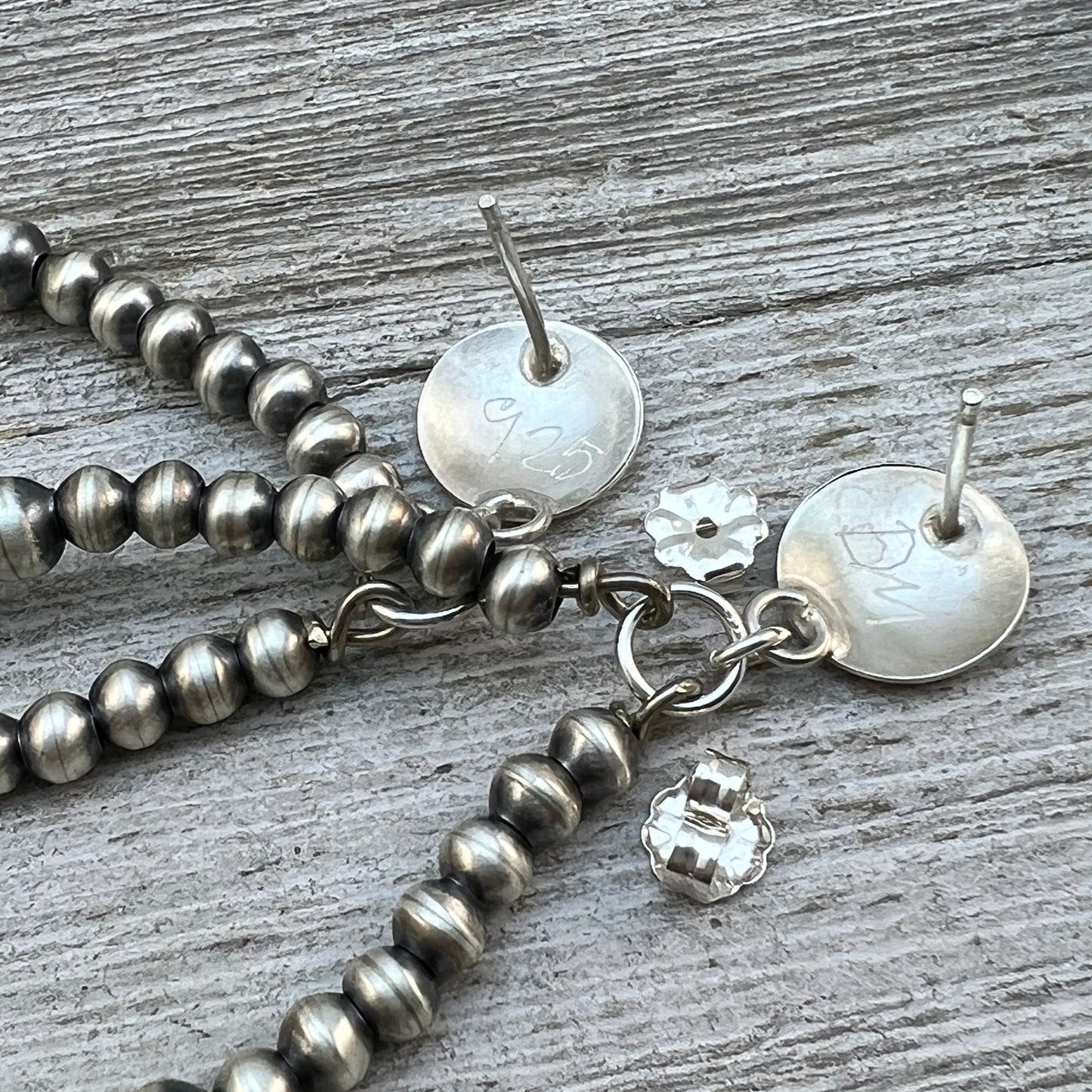 Sterling silver handmade Navajo Pearl Earrings, authentic Navajo handmade Dorinda Mariano
