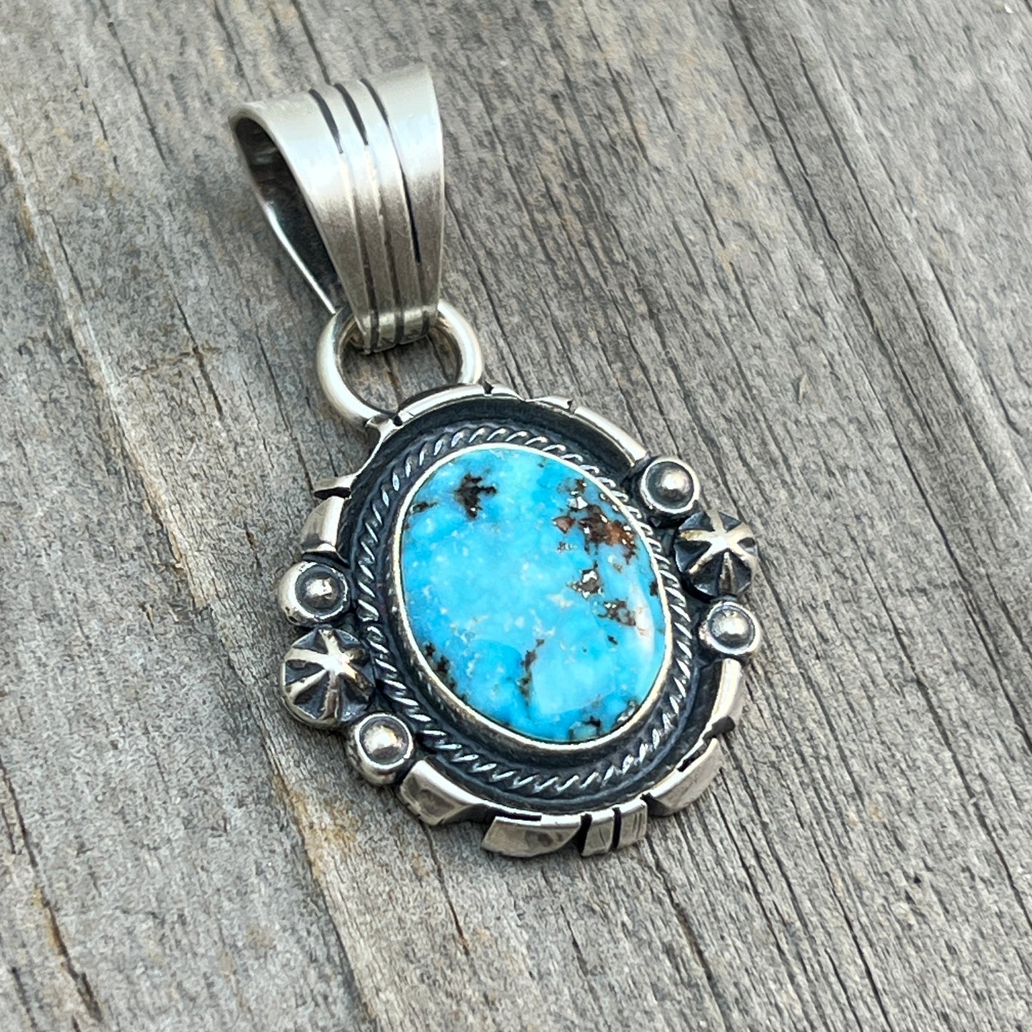 Kingman Turquoise pendant sterling silver Marita Benally Navajo 744