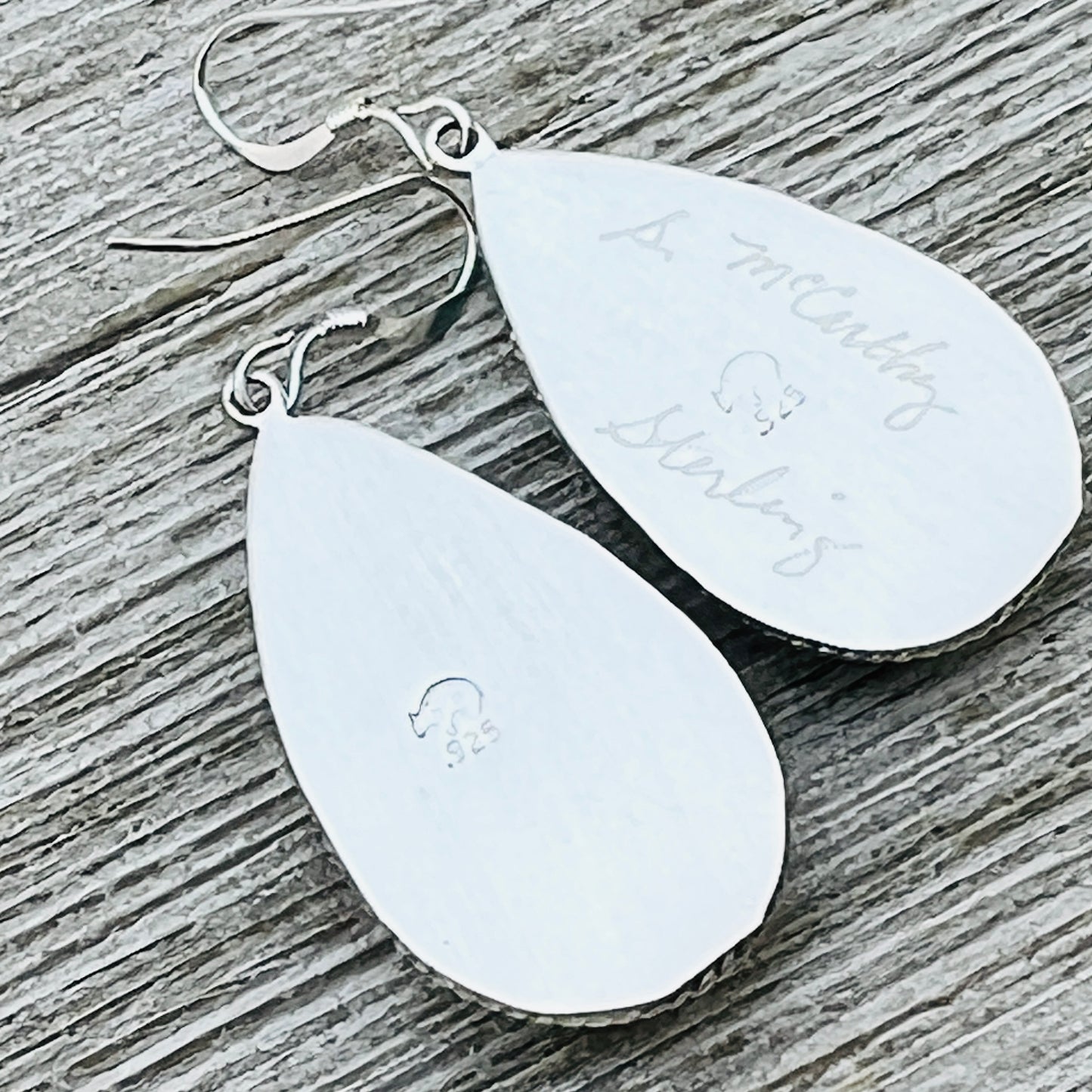 Blue turquoise teardrop earrings sterling silver Sharon McCarthy Navajo ER56