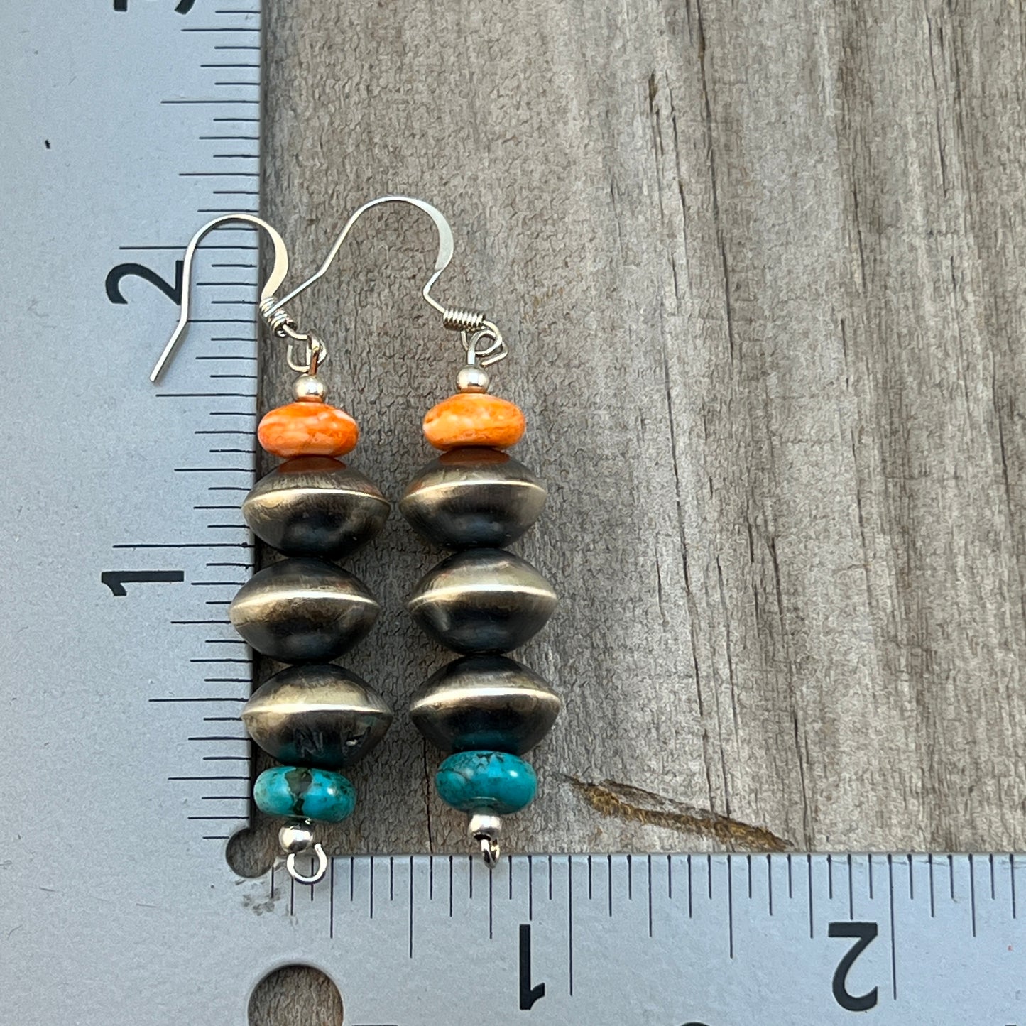 Sterling silver handmade bead earrings Navajo Pearl signed Ashanti Nez 682