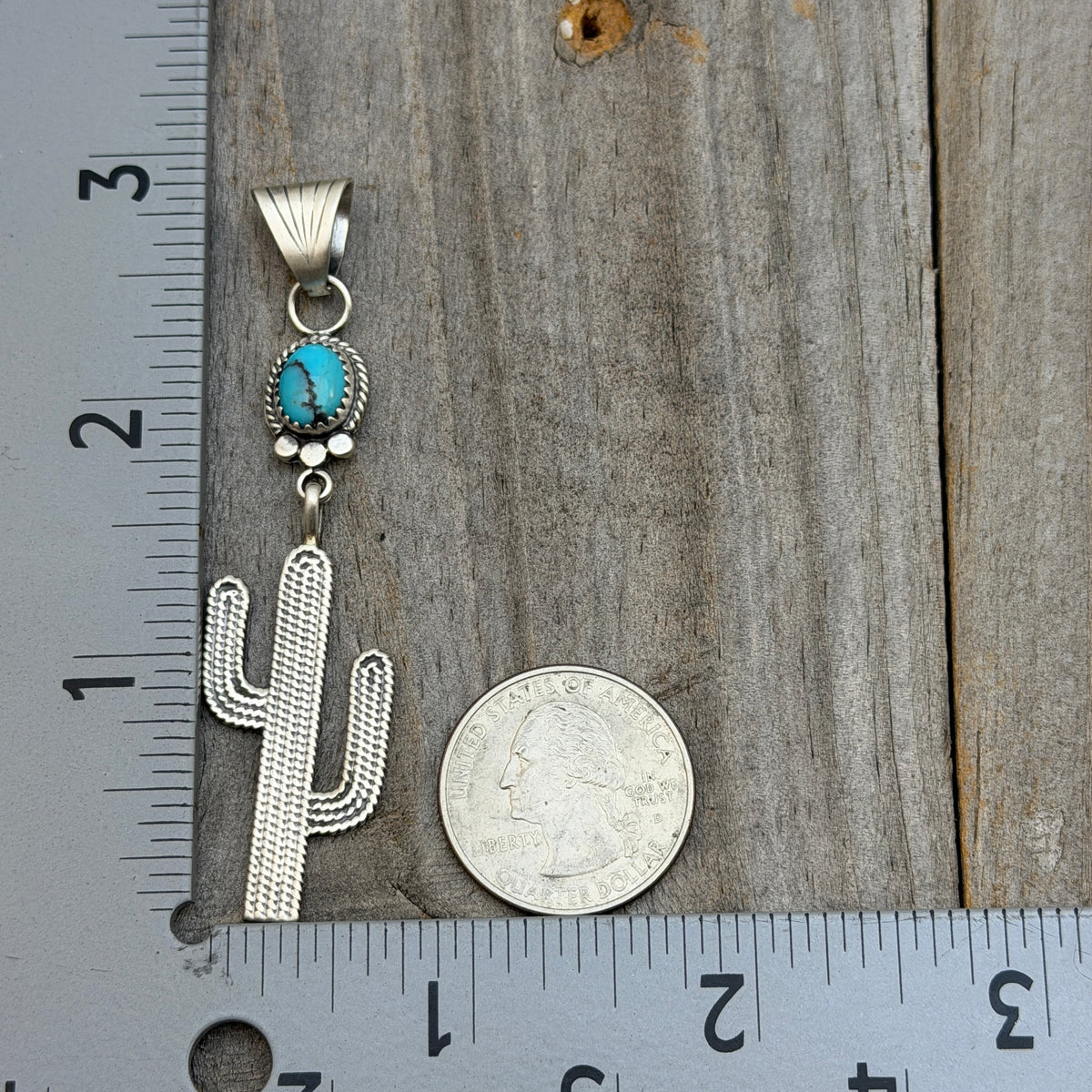 Blue Campitos Turquoise Cactus Pendant Sharon McCarthy Navajo Sterling Silver PD3