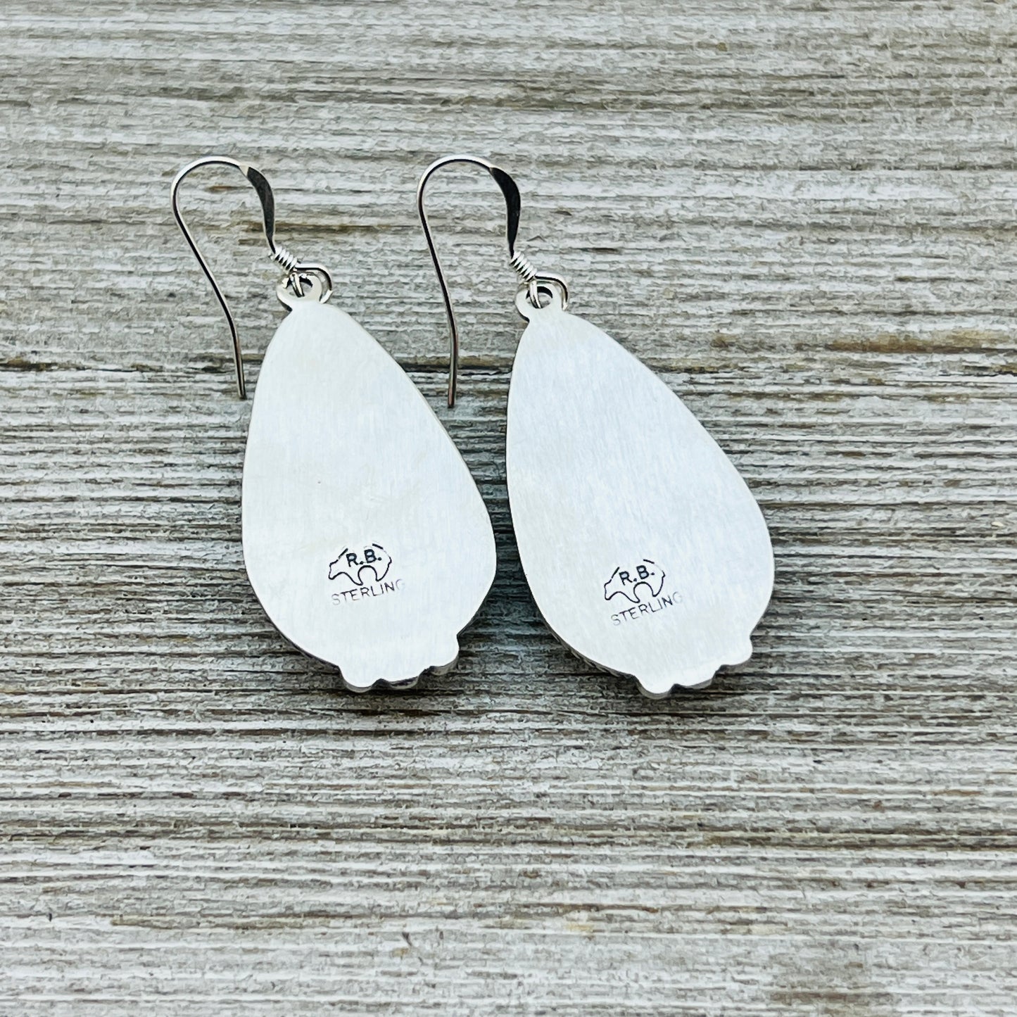 White Buffalo stone dangle earrings sterling silver Sharon McCarthy Navajo ER50