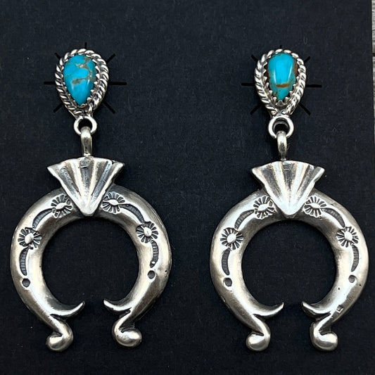 Turquoise naja earrings sterling silver Navajo Adrienne Gordon 447