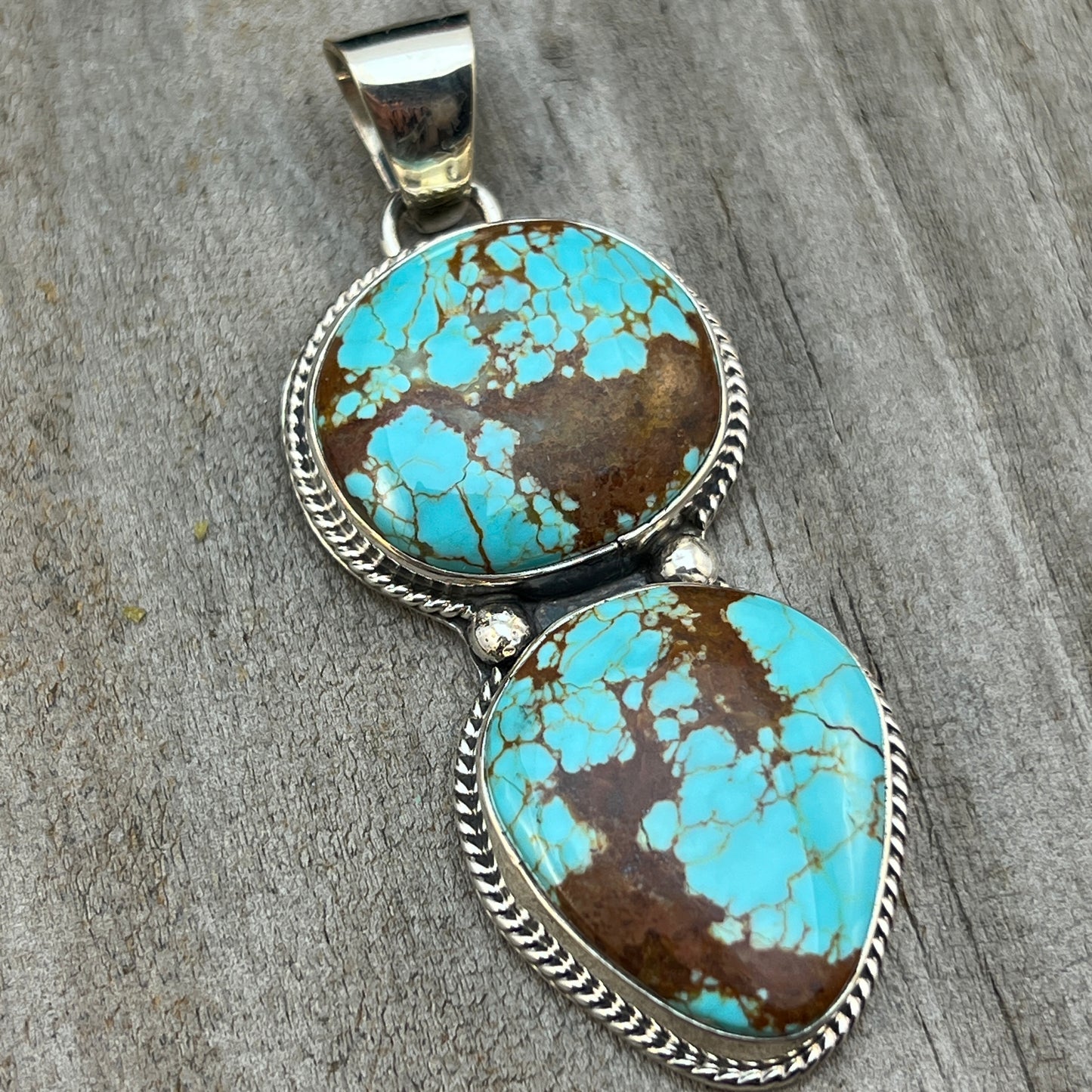 Natural #8 turquoise pendant Burt Francisco Sterling Silver Navajo Handmade 572