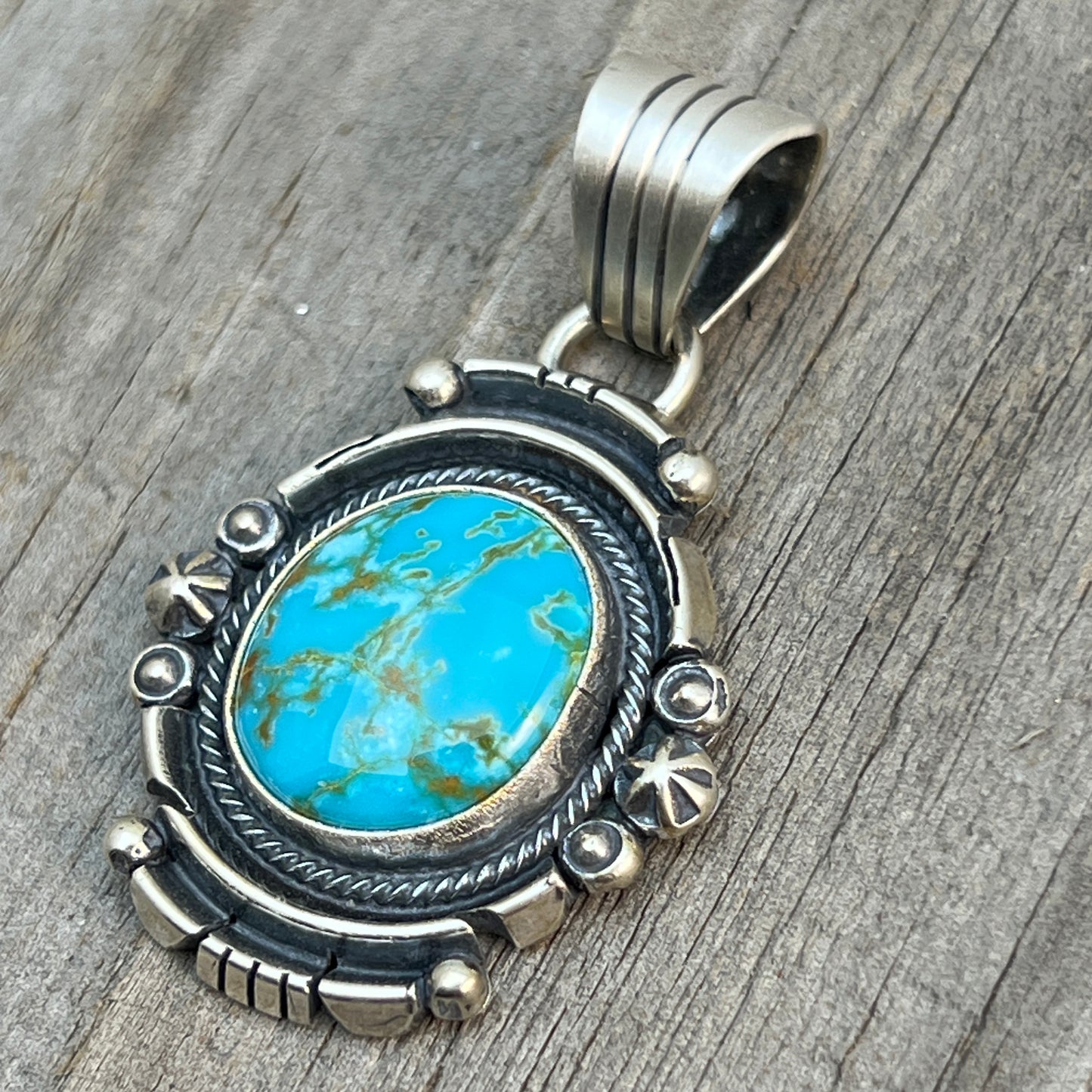 Kingman Turquoise pendant sterling silver Marita Benally Navajo 742