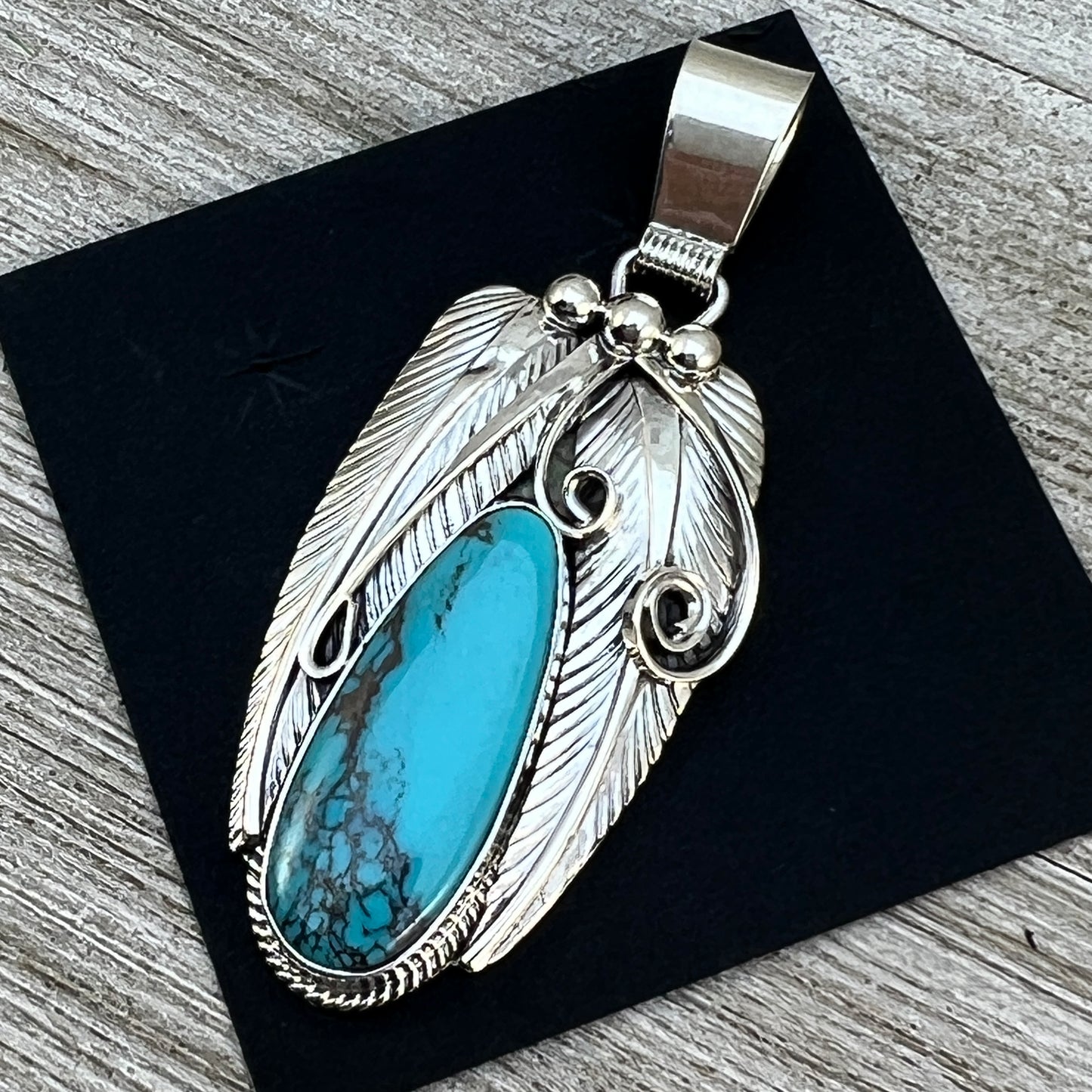 Blue Kingman turquoise with matrix pendant #2, Navajo handmade Davey Morgan, sterling silver