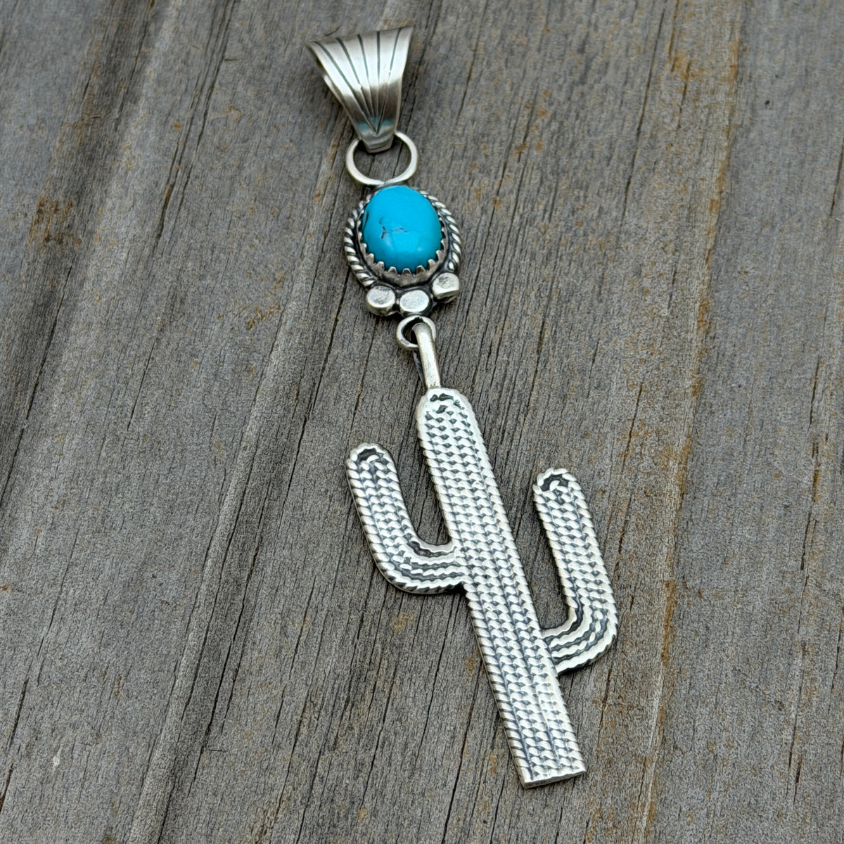 Blue Campitos Turquoise Cactus Pendant Sharon McCarthy Navajo Sterling Silver PD5