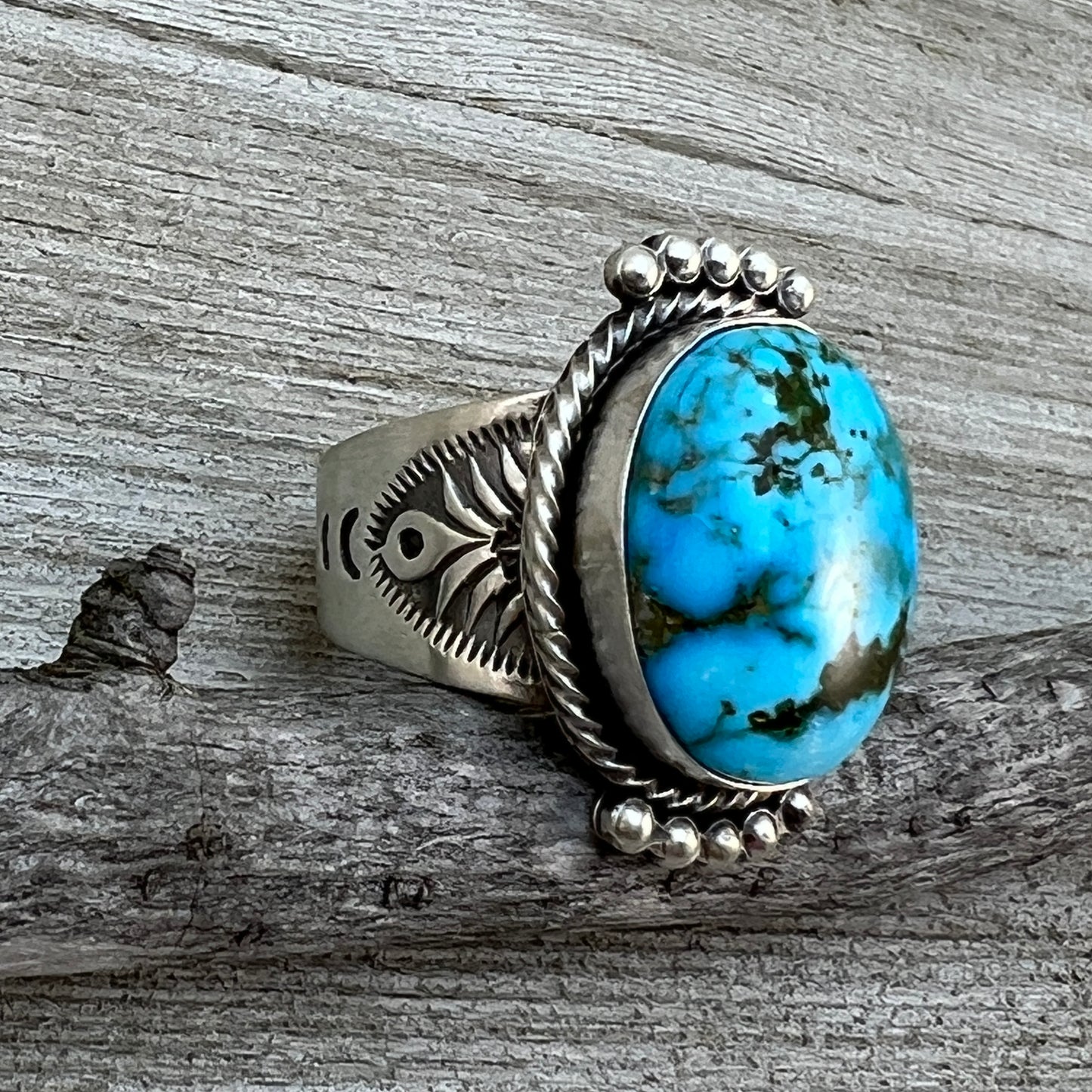 Size 11 Blue Kingman Round Turquoise Ring Sterling Silver Adrienne Gordon