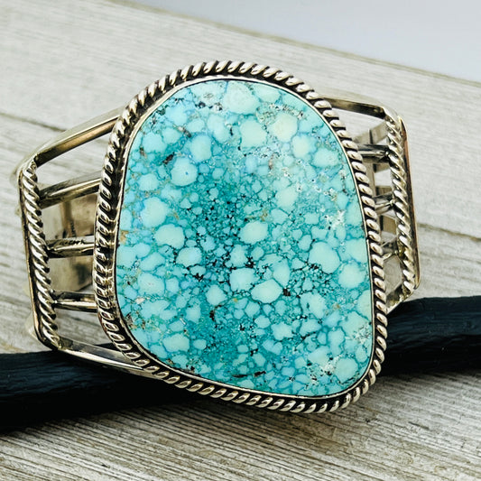 7" large Fox Turquoise Waterweb light blue Sterling Silver Melvin Jones BR34
