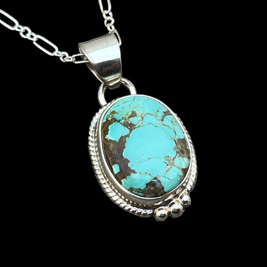 18" Sterling silver #8 Spiderweb Turquoise necklace pendant Burt Francisco Navajo 625