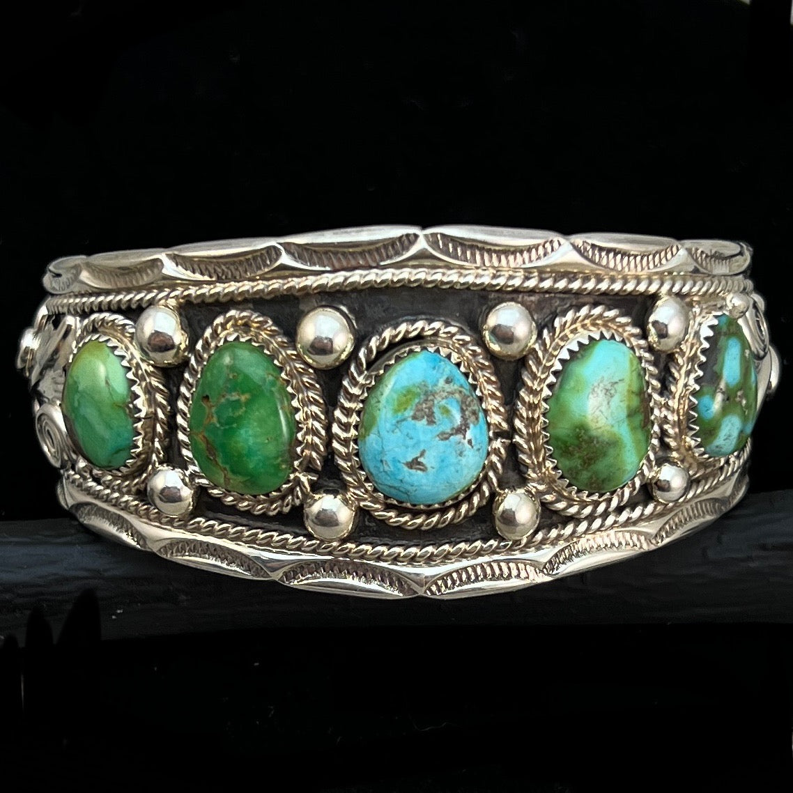 6.75" Sonoran Turquoise Cuff Bracelet, Sterling Silver Navajo Darrell Morgan #6