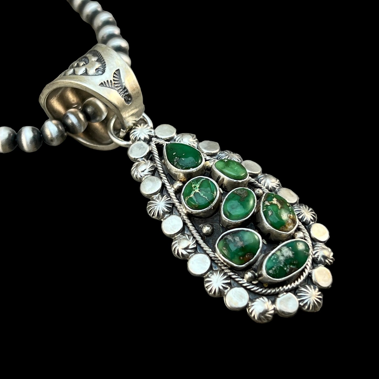 17" bead Necklace Green Sonoran Turquoise Adrienne Gordon Navajo sterling silver
