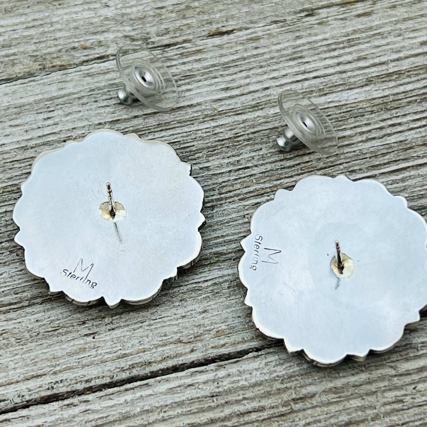 Turquoise Petit Point Round Cluster Earrings Gerald Mitchell signed Sterling silver ER1
