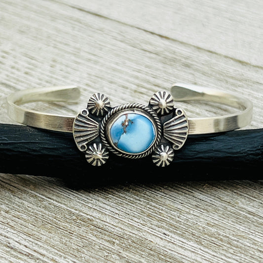 6 1/4" Golden Hills Turquoise Sterling Silver Genevieve Francisco Navajo handmade BR36