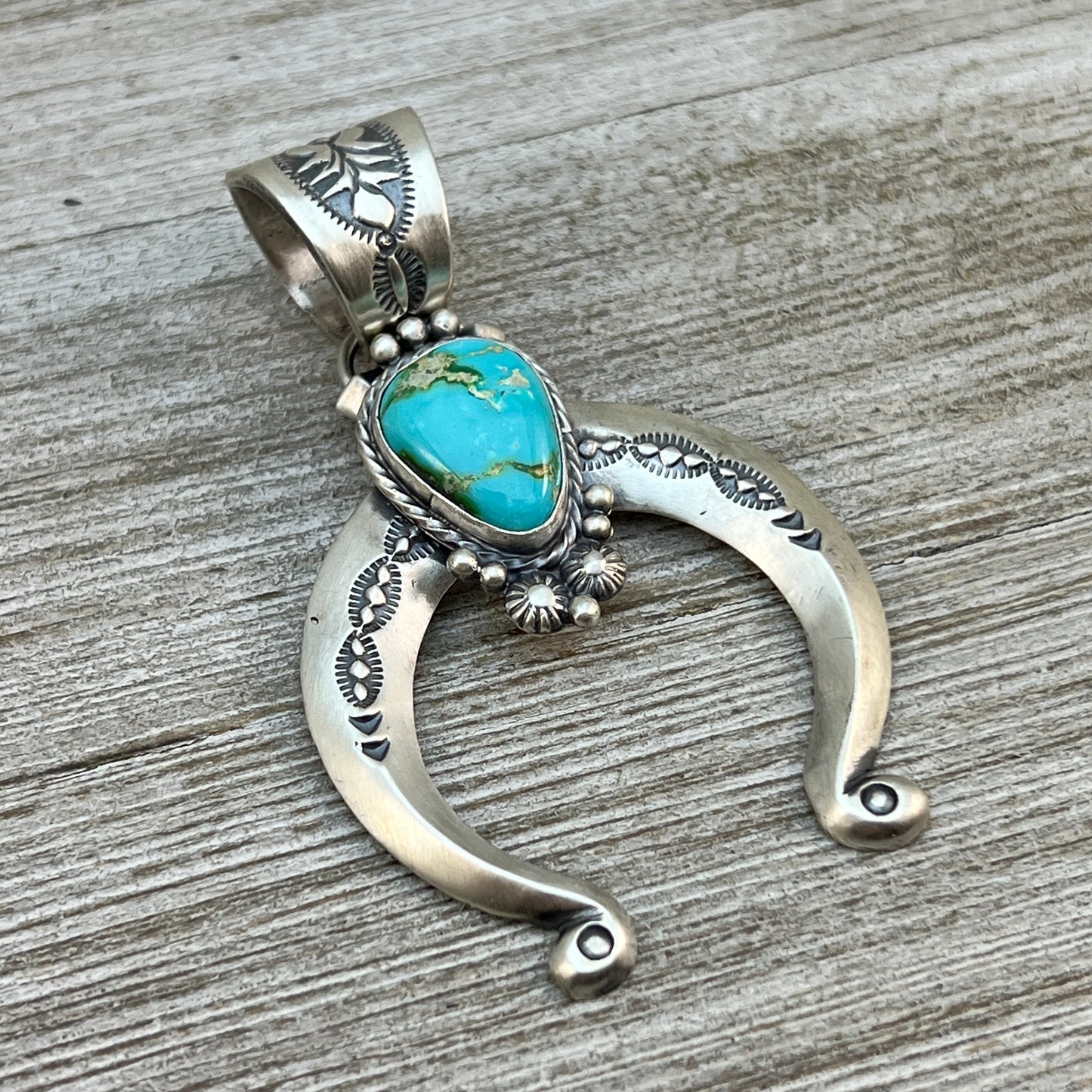 Sonoran Gold Turquoise Naja Pendant Samuel Yellowhair Sterling Silver 602