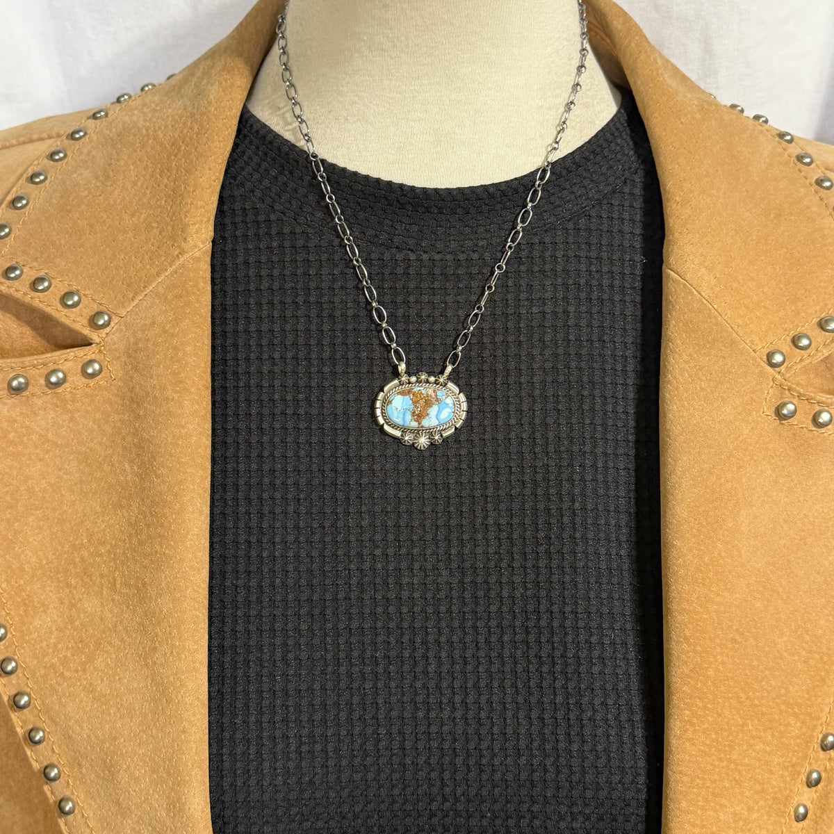 Golden Hills turquoise station necklace Sterling Silver Navajo Samuel Yellowhair NK32