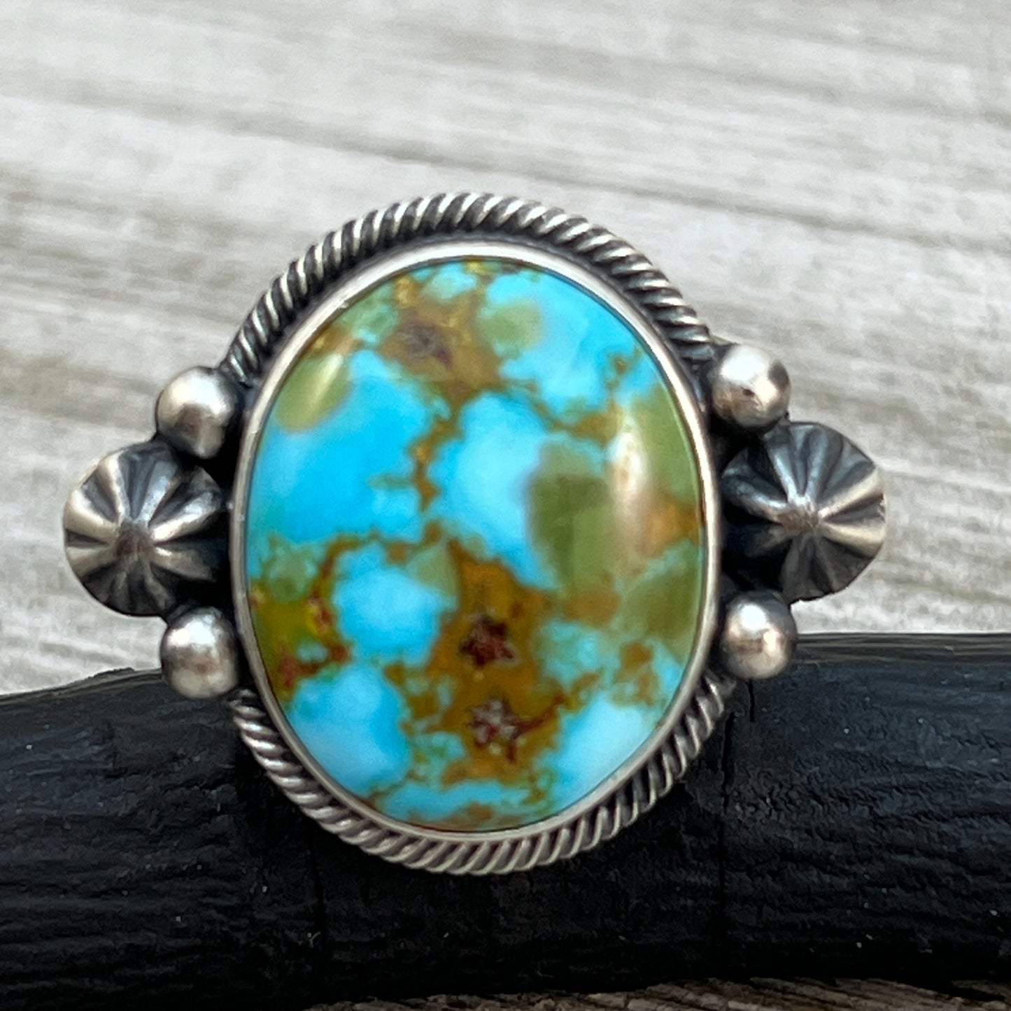 Size 9.5 High Grade Natural Kingman Polychrome Turquoise ring Navajo Daniel Benally