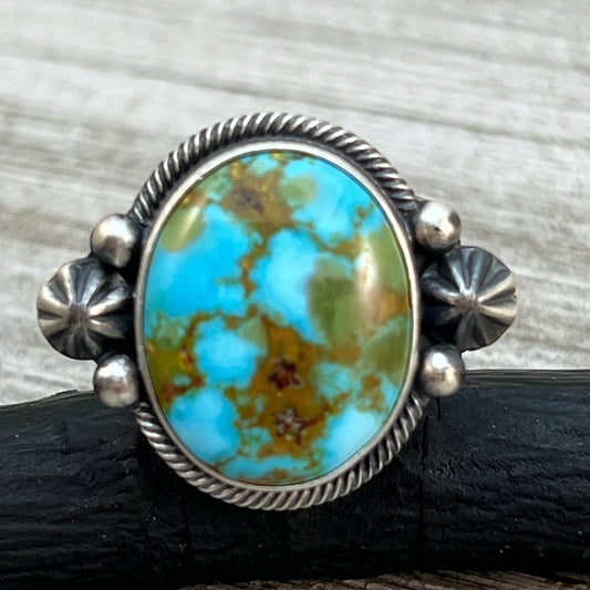 Size 9.5 High Grade Natural Kingman Polychrome Turquoise ring Navajo Daniel Benally