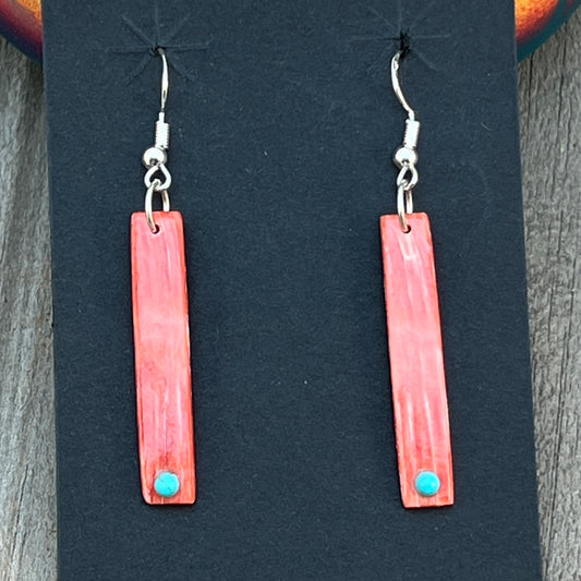 Red Spiney Oyster Shell Earrings Turquoise Zuni handmade Jesus Espino 680