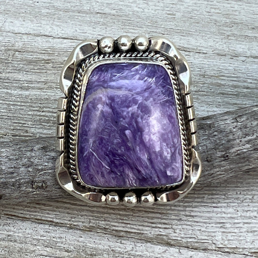 Size 7 Charoite sterling silver handmade ring #10 Navajo Samuel Yellowhair