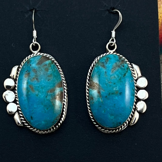 Blue Turquoise Dangle Earrings sterling silver Navajo Leroy Silversmith
