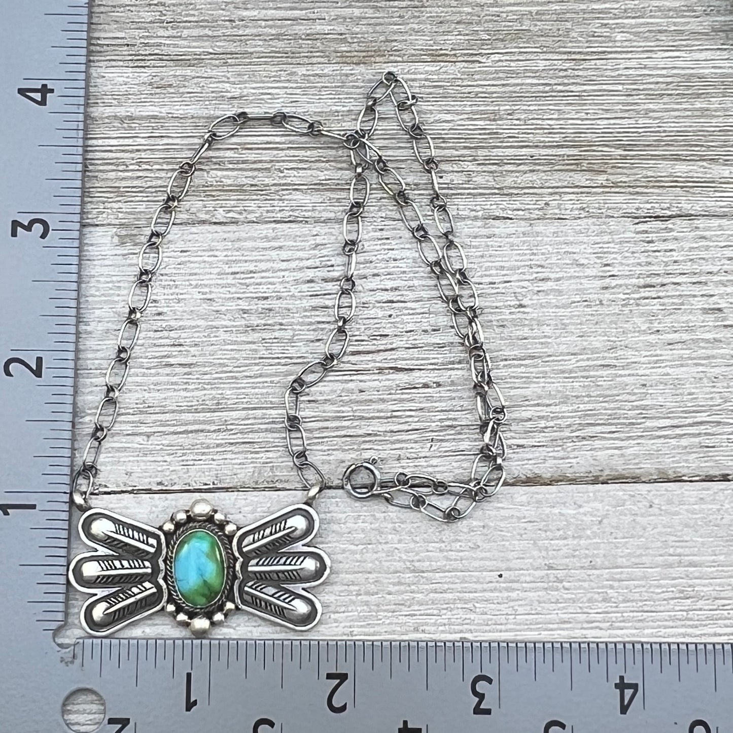 17 1/2"Sonoran Turquoise Necklace Feather sterling silver Navajo Verley Betone boho 4