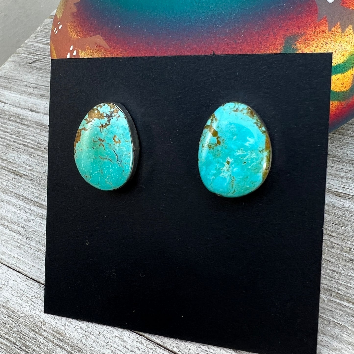 Turquoise Stud Earrings #4, Navajo handmade by Sharon McCarthy, sterling silver