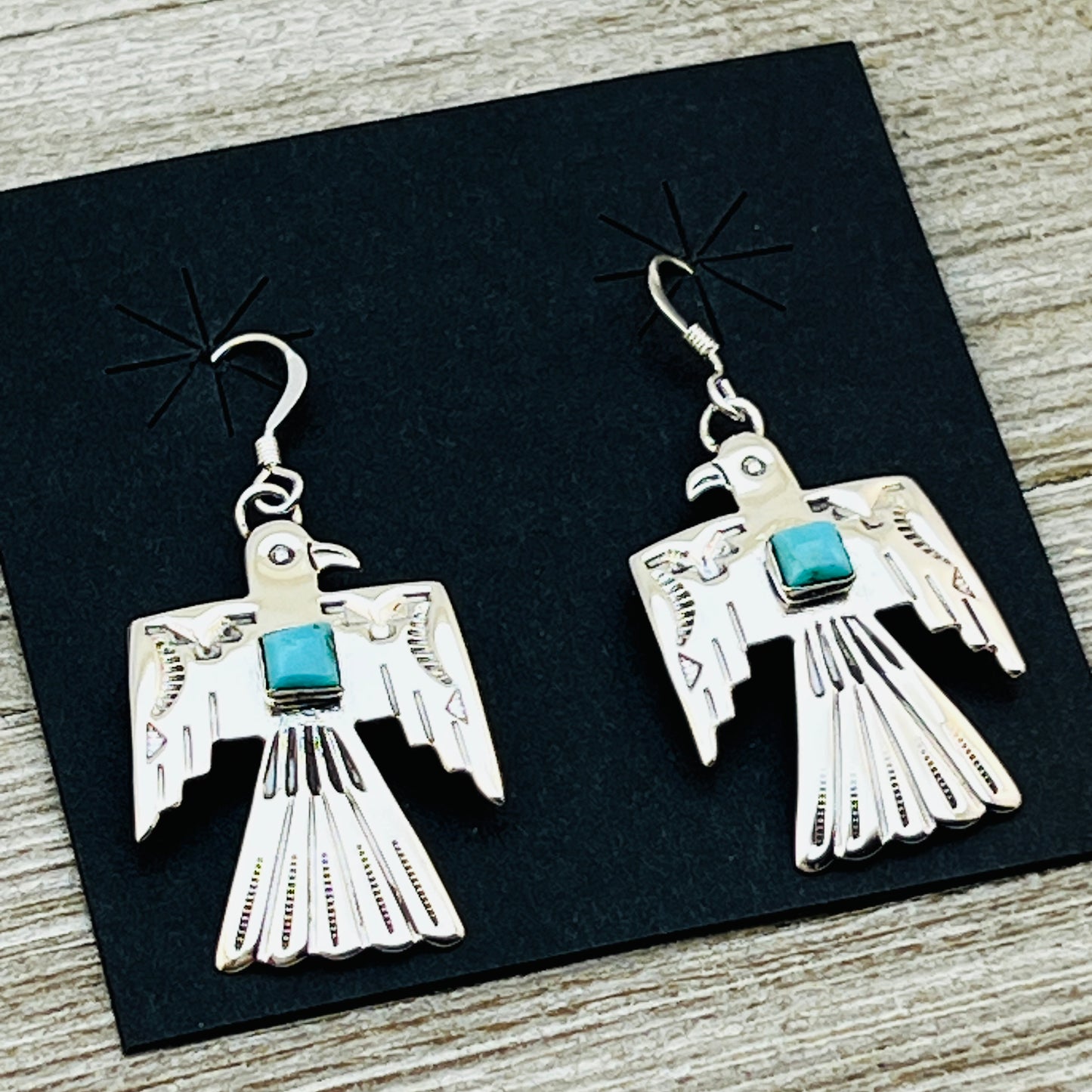 Turquoise Thunderbird Earrings Jeremy Delgarito Navajo sterling silver signed ER21