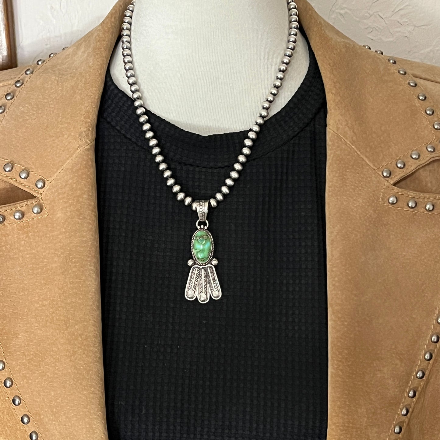 18" Sonoran Turquoise necklace sterling silver 6mm bead Verley Betone Navajo 776