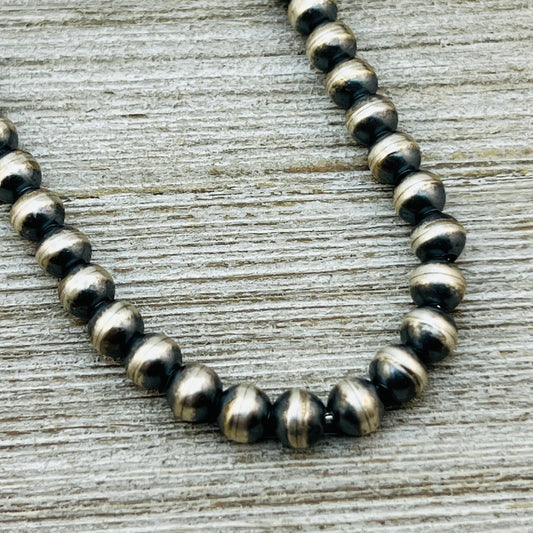 20" Sterling silver Navajo handmade 6mm round bead Pearl necklace Dorinda Mariano signed