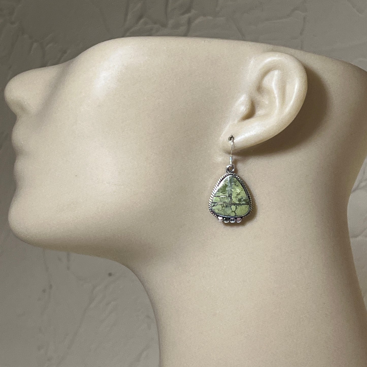 Modern Green Serpentine inlay Earrings Sterling Silver James Manygoats Navajo 670