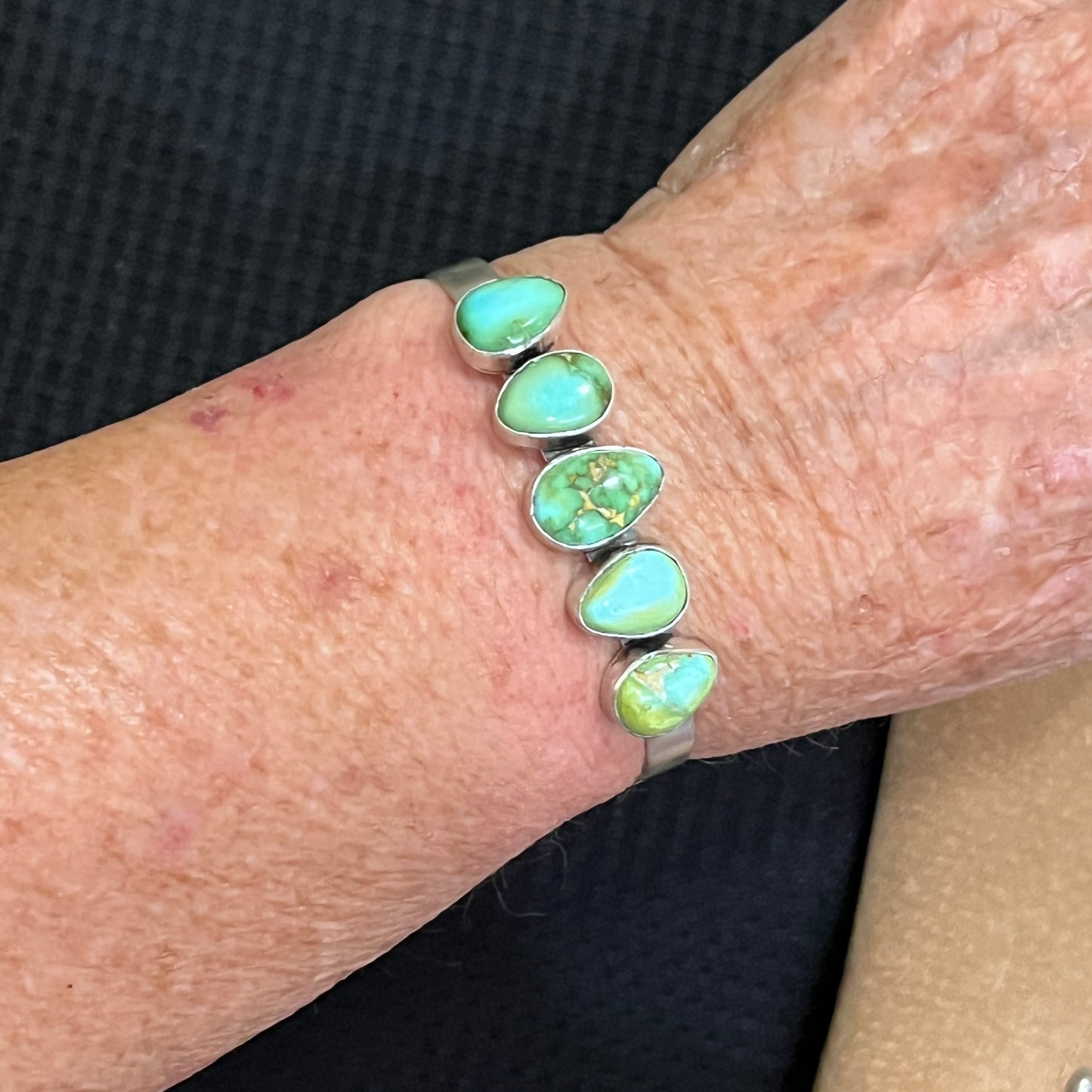 6 1/4" Sonoran Gold Turquoise Cuff Bracelet Sterling silver Navajo Tom Lewis boho