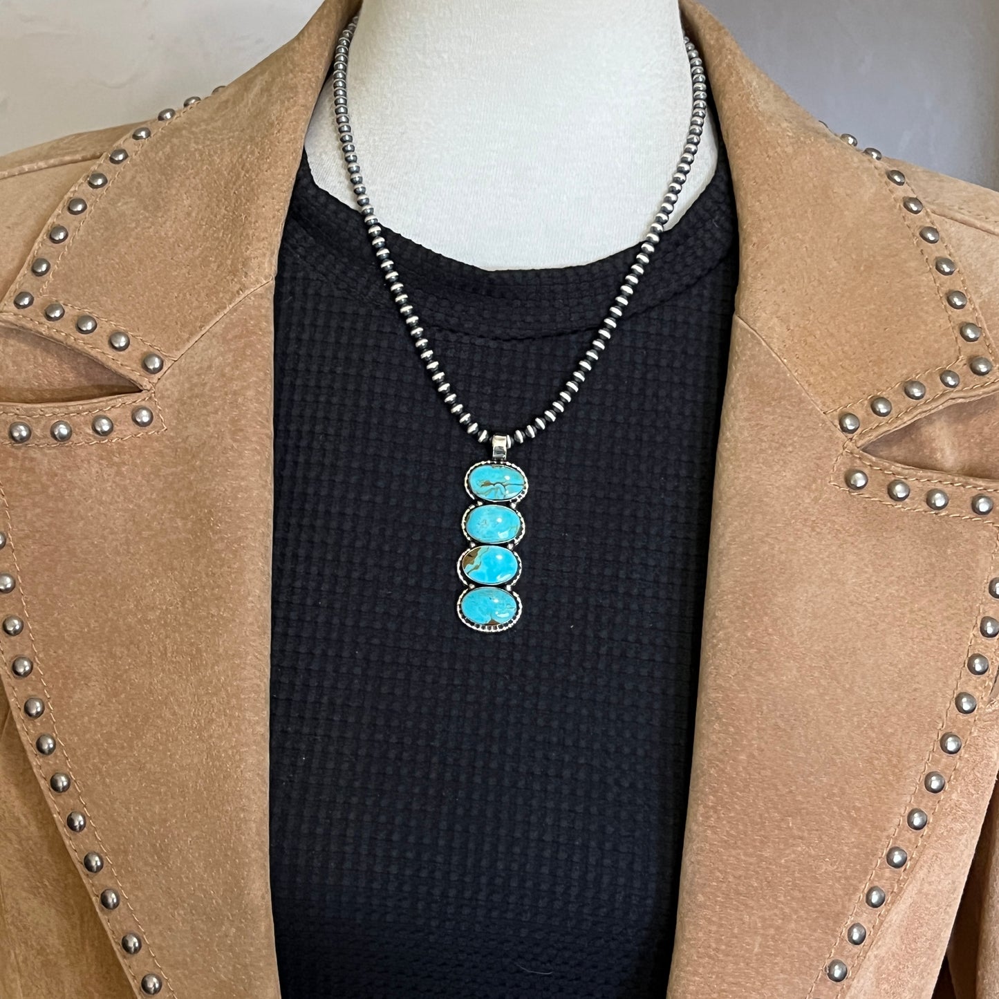 Turquoise vertical bar Pendant Sterling silver Navajo handmade Marie Bahe 539