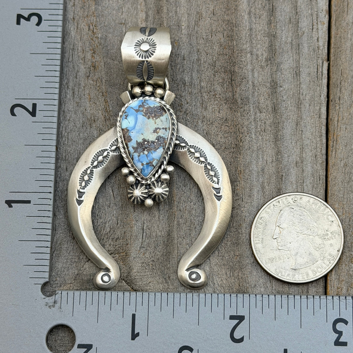 Golden Hills Turquoise Naja Pendant  sterling silver Samuel Yellowhair Navajo Handmade PD8