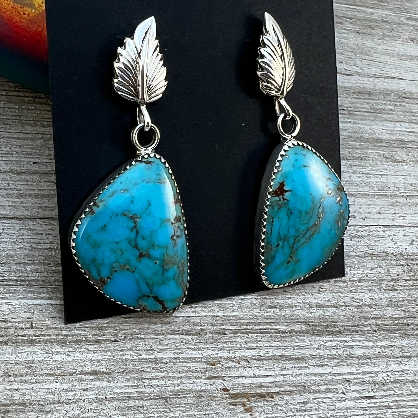 Blue Turquoise Dangle Drop earrings #2, Navajo Hiram Largo