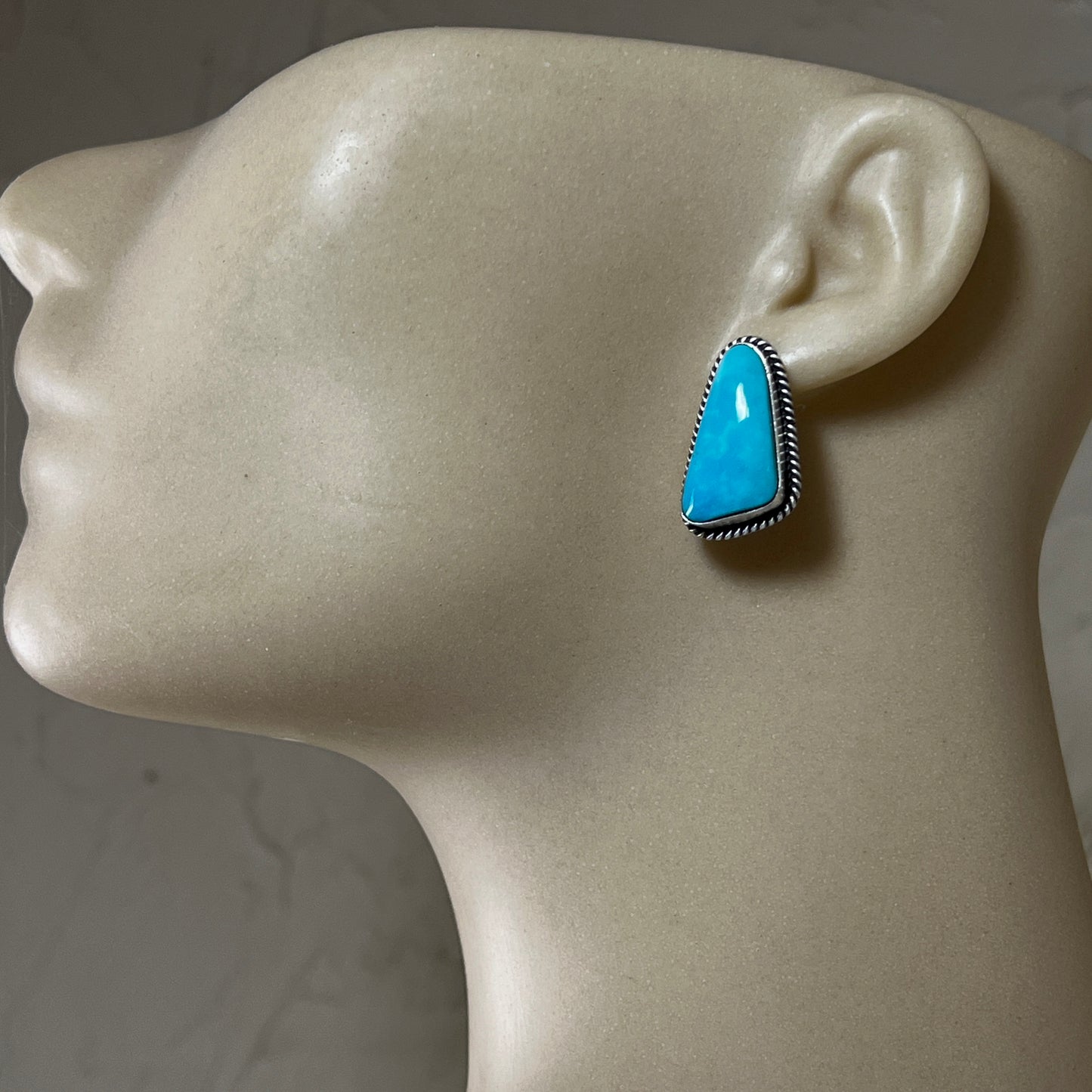 Blue Kingman Turquoise stud earrings sterling silver Trish Largo Navajo 725