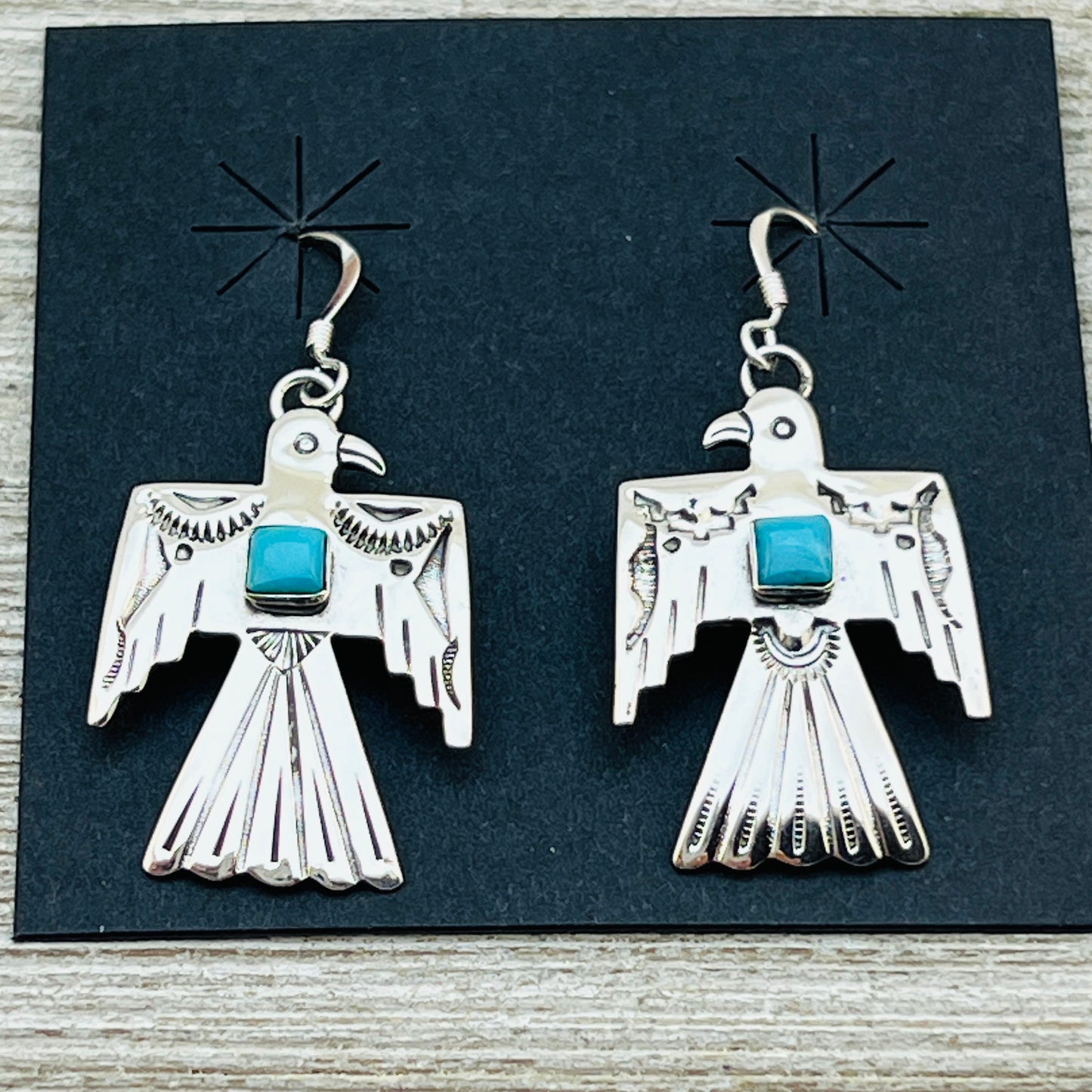 Turquoise Thunderbird Earrings Jeremy Delgarito Navajo sterling silver signed ER18