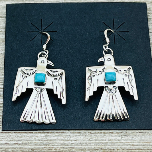 Turquoise Thunderbird Earrings Jeremy Delgarito Navajo sterling silver signed ER18