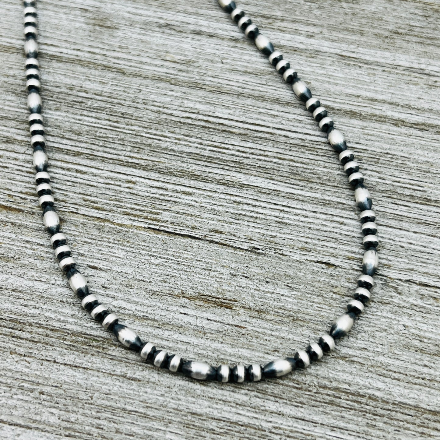 14" plus 2" extension adjustable choker, Real Sterling Silver, oxidized, Bead Necklace, Western Boho Pearl
