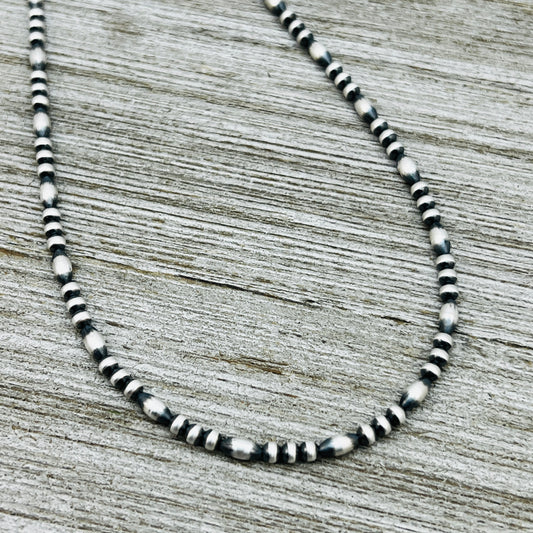 14" plus 2" extension adjustable choker, Real Sterling Silver, oxidized, Bead Necklace, Western Boho Pearl