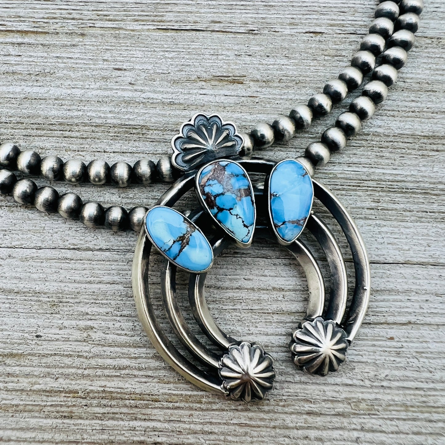 17 1/2" Golden Hills Turquoise Naja necklace sterling silver Navajo Davey Morgan NK1