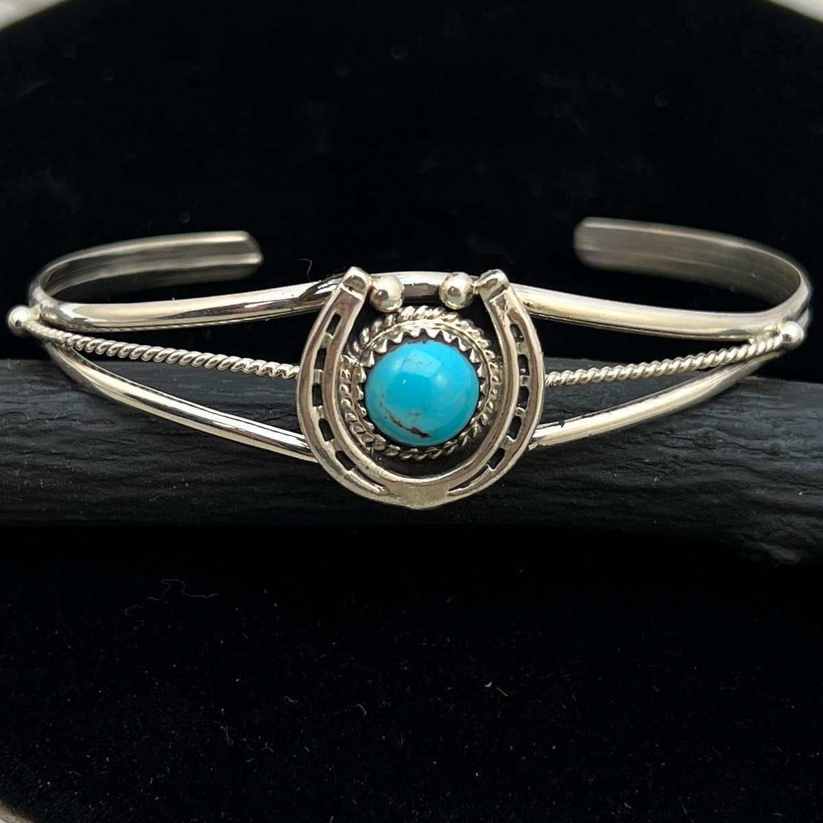 6 1/4" Kingman Turquoise Horseshoe Cuff Bracelet Sterling Silver Letricia Largo BR57